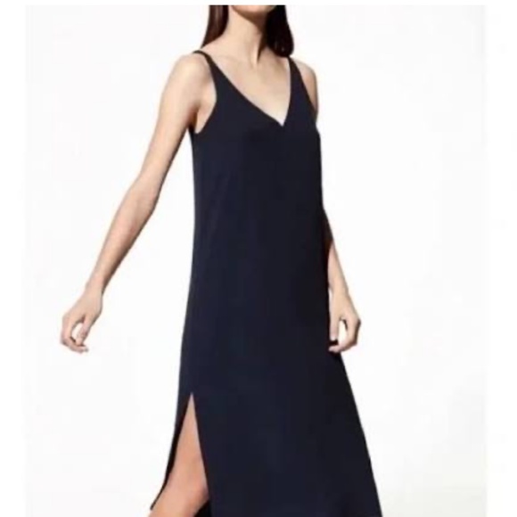 Aritzia Babaton Maxi dress Jeremy Navy blue Lined V neckline/back Minimalis L - Picture 2 of 10